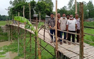 উল্লাপাড়ায় দুই গ্রামের মানুষের যাতায়াতের একমাত্র ভরসা বাঁশের সাঁকো