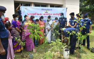 সামাজিক বনায়ন কর্মসূচি বাস্তবায়নে ফরিদপুরে পুলিশের বৃক্ষ রোপন