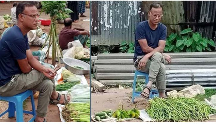 হাটে কচুর লতি বিক্রি করছেন বিশ্ববিদ্যালয় অধ্যাপক!