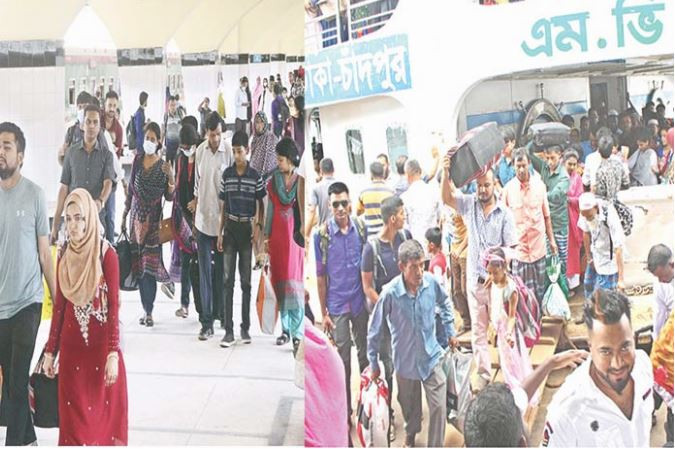 কমলাপুর-সদরঘাটে ঢাকামুখী মানুষের ঢল