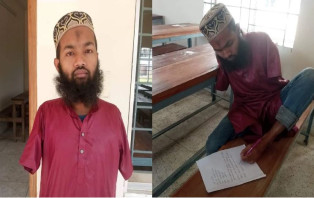 পা দিয়ে লিখে আলিম পরীক্ষায় ৪.৫৭ পেলেন কালুখালীর সেই হাবিব